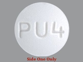 This is a Tablet imprinted with M on the front, PU4 on the back.