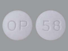 This is a white round Tablet imprinted with logo on the front, 58 on the back, and is manufactured by TEVA PHARM.