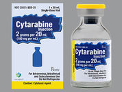 Cytarabine: Esto es un Vial imprimido con nada en la parte delantera, nada en la parte posterior, y es fabricado por None.