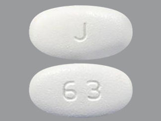 This is a Tablet imprinted with J on the front, 63 on the back.