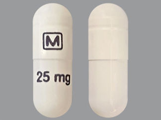 This is a Capsule Er Triphasic 24hr imprinted with M on the front, 25 mg on the back.