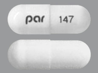 This is a Capsule Dr Biphasic imprinted with par on the front, 147 on the back.