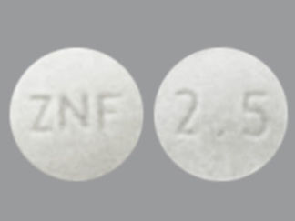 This is a Tablet imprinted with 2.5 on the front, ZNF on the back.