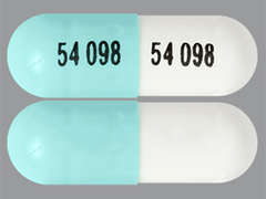 This is a light green oblong Capsule imprinted with 54 098 on the front, nothing on the back, and is manufactured by HIKMA PHARMACEU.