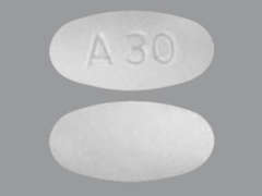 This is a off-white oval Tablet imprinted with A 30 on the front, nothing on the back, and is manufactured by ABBVIE US LLC.