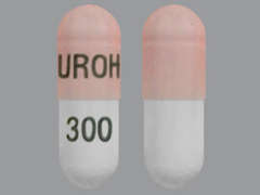 Esto es un Cápsula rosado oblongo imprimido con UROH en la parte delantera, 300 en la parte posterior, y es fabricado por AUROBINDO PHARM.