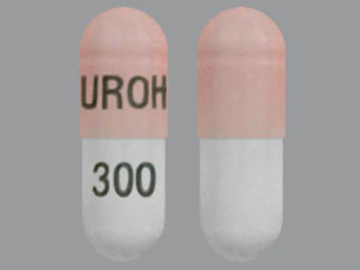 This is a Capsule imprinted with UROH on the front, 300 on the back.