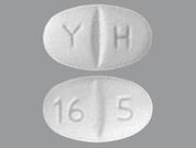 Metoprolol Succinate: This is a Tablet Er 24 Hr imprinted with Y H on the front, 16 5 on the back.