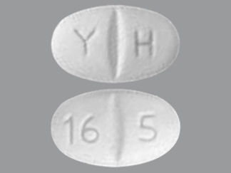 This is a Tablet Er 24 Hr imprinted with Y H on the front, 16 5 on the back.