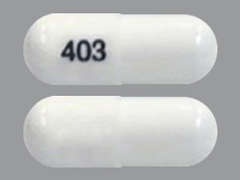 Esto es un Cápsula blanco oblongo imprimido con 403 en la parte delantera, nada en la parte posterior, y es fabricado por SOLUBIOMIX, LLC.