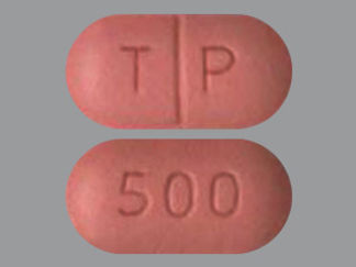 This is a Tablet imprinted with T P on the front, 500 on the back.