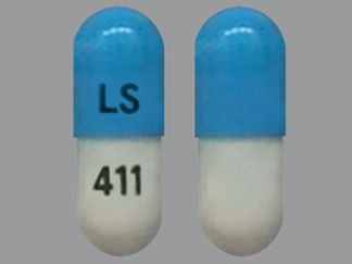 This is a Capsule imprinted with LS on the front, 411 on the back.