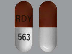This is a white oblong Capsule imprinted with RDY on the front, 563 on the back, and is manufactured by DR.REDDY'S LAB.
