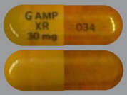 Dextroamphetamine-Amphet Er: This is a orange oblong Capsule ER 24 Hr imprinted with G AMP  XR 30 mg on the front, 034 on the back, and is manufactured by GRANULES PHARMA.