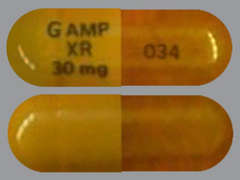 This is a orange oblong Capsule Er 24 Hr imprinted with G AMP  XR 30 mg on the front, 034 on the back, and is manufactured by GRANULES PHARMA.
