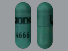 This is a blue-green oblong Capsule imprinted with Lannett on the front, 4666 on the back, and is manufactured by LANNETT CO. INC.