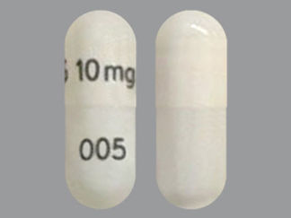This is a Capsule Er Biphasic 50-50 imprinted with G 10mg on the front, 005 on the back.