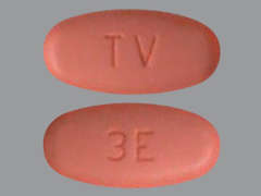 This is a pink oval Tablet imprinted with TV on the front, 3E on the back, and is manufactured by TEVA USA.