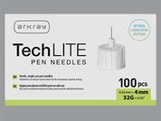 Techlite Pen Needle: This is a Needle Disposable imprinted with nothing on the front, nothing on the back.