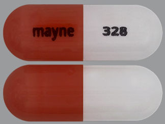 This is a Capsule Er 12 Hr imprinted with mayne on the front, 328 on the back.