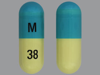 This is a Capsule imprinted with M on the front, 38 on the back.