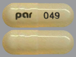 This is a Capsule Er Biphasic 50-50 imprinted with par on the front, 049 on the back.