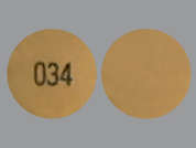 Paliperidone Er: Esto es un Tableta LP 24 Hr beige redondo imprimido con 034 en la parte delantera, nada en la parte posterior, y es fabricado por ANI PHARMACEUTI.