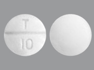 This is a Tablet imprinted with T 10 on the front, nothing on the back.