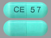 Indomethacin: This is a Capsule imprinted with CE on the front, 57 on the back.