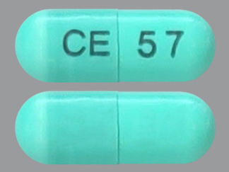 This is a Capsule imprinted with CE on the front, 57 on the back.