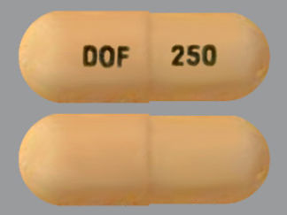 This is a Capsule imprinted with DOF on the front, 250 on the back.