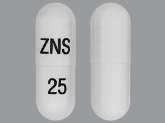 This is a Capsule imprinted with ZNS on the front, 25 on the back.
