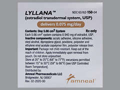 This is a transparent round Patch Transdermal Semiweekly imprinted with 0.075 MG on the front, nothing on the back, and is manufactured by AMNEAL PHARMACE.