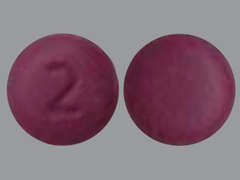 This is a lavender round Tablet imprinted with 2 on the front, nothing on the back, and is manufactured by AUROBINDO PHARM.