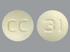 Esto es un Tableta amarillo claro redondo imprimido con CC en la parte delantera, 31 en la parte posterior, y es fabricado por AUROBINDO PHARM.