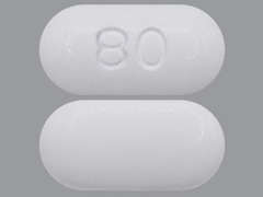 Esto es un Tableta blanco oblongo imprimido con 80 en la parte delantera, nada en la parte posterior, y es fabricado por CHARTWELL RX LL.