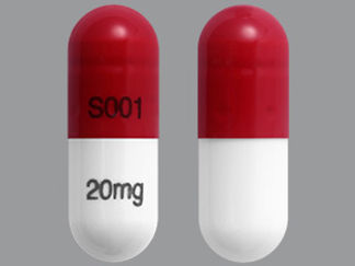 This is a Capsule Dr imprinted with S001 on the front, 20mg on the back.