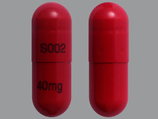 This is a Capsule Dr imprinted with S002 on the front, 40 mg on the back.