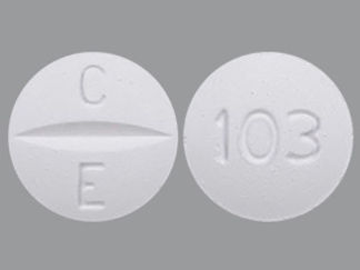 This is a Tablet imprinted with C E on the front, 103 on the back.