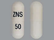 Zonisamide: Esto es un Cápsula blanco oblongo imprimido con ZNS en la parte delantera, 50 en la parte posterior, y es fabricado por AUROBINDO PHARM.