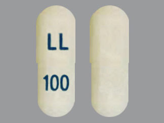 This is a Capsule imprinted with LL on the front, 100 on the back.