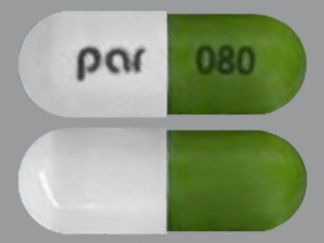 This is a Capsule imprinted with par on the front, 080 on the back.