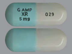 This is a white oblong Capsule Er 24 Hr imprinted with G AMP XR 5 mg on the front, 029 on the back, and is manufactured by GRANULES PHARMA.