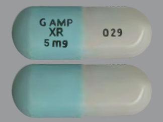 This is a Capsule Er 24 Hr imprinted with G AMP XR 5 mg on the front, 029 on the back.