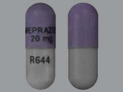 This is a purple oblong Capsule Dr imprinted with OMEPRAZOLE  20 mg on the front, R644 on the back, and is manufactured by DR.REDDY'S LAB.