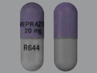 Esto es un Cápsula Dr imprimido con OMEPRAZOLE  20 mg en la parte delantera, R644 en la parte posterior, y es fabricado por None.