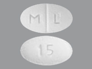 This is a Tablet imprinted with M L on the front, 15 on the back.