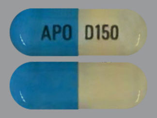 This is a Capsule imprinted with APO on the front, D150 on the back.