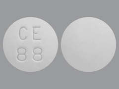 This is a white round Tablet imprinted with CE  88 on the front, nothing on the back, and is manufactured by CHARTWELL RX LL.