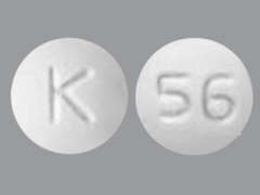 This is a white round Tablet imprinted with K on the front, 56 on the back, and is manufactured by AUROBINDO PHARM.